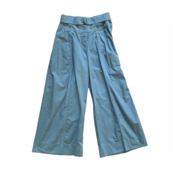 Ulla Johnson Zada High Waisted Wide Leg Pants 2 Blue Cotton Button Fly Belt Boho - Picture 1 of 12
